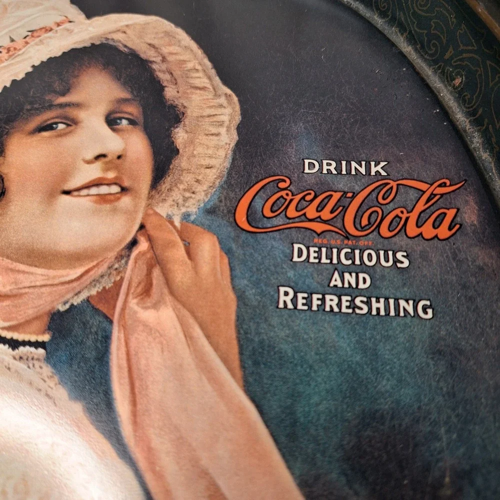 Vintage Coca-Cola 1914 Betty Girl Metal Serving Tray Oval 15 Inch Advertising‎